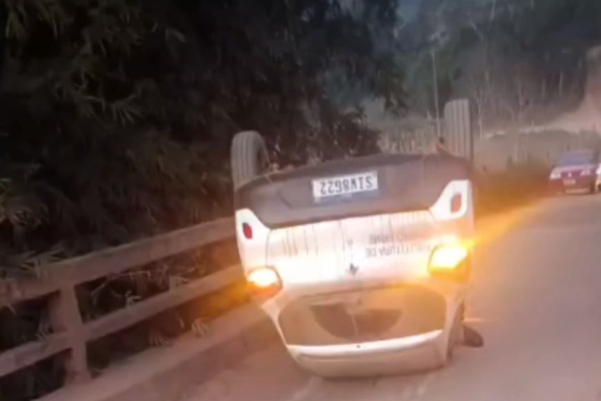 Motorista perde o controle e carro capota em Porto Firme