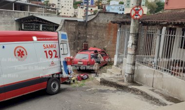 Motorista perde o controle e bate em muro no Morro do Cruzeiro, em Viçosa