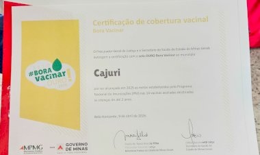 Cajuri conquista Selo Ouro de vacinação; município foi o único da região a receber certificado