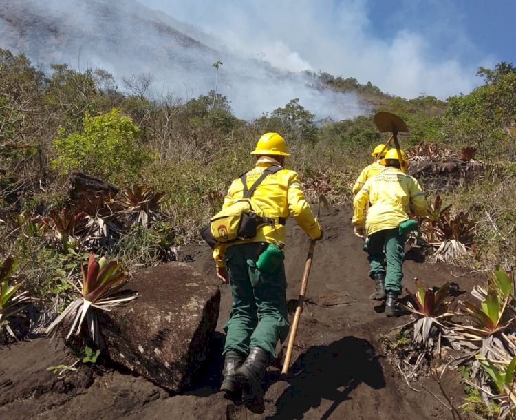 Bombeiros seguem no combate a incêndio na Serra do Brigadeiro